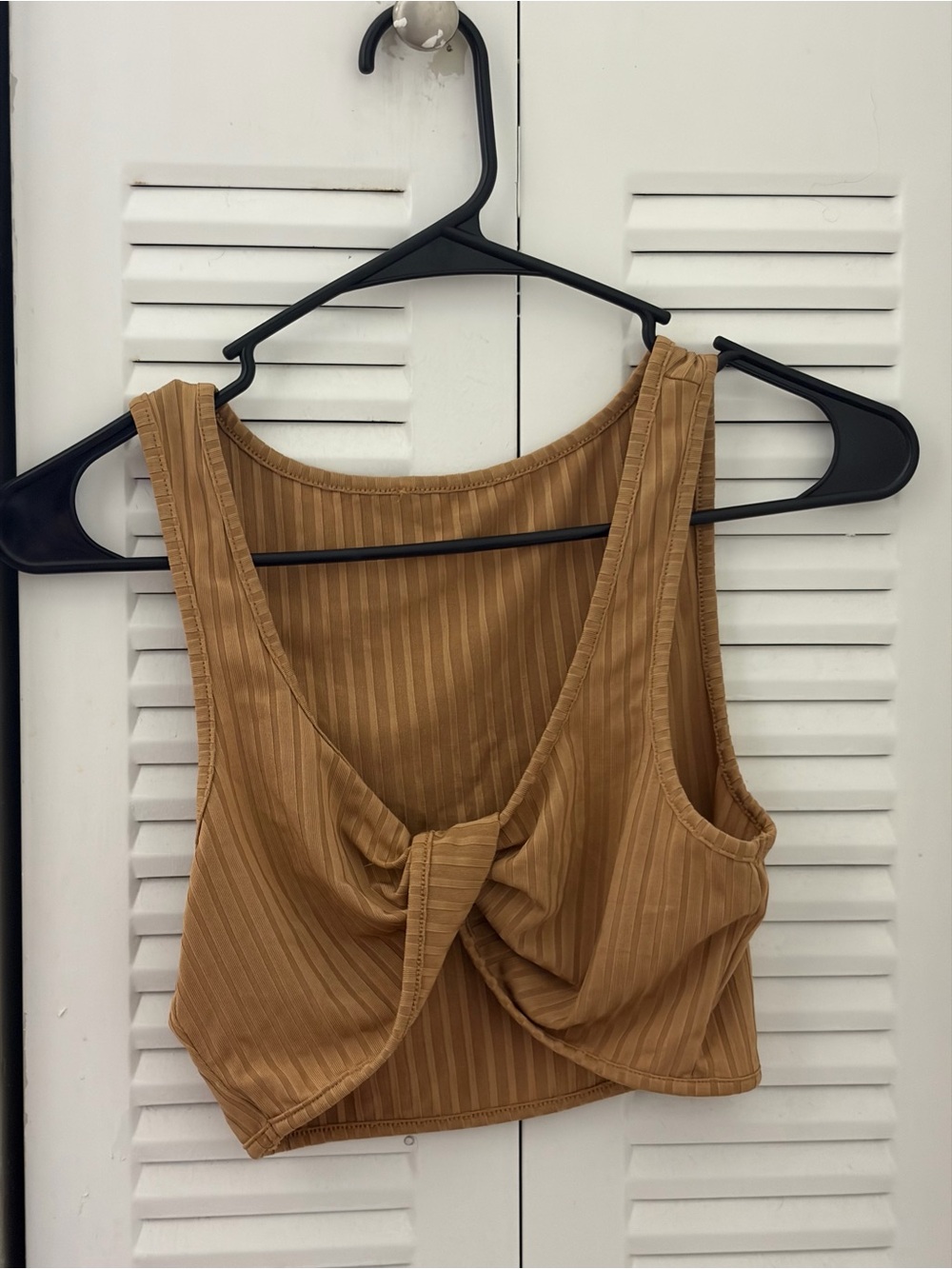 SHEIN Camel Ribbed Twist-Front Cropped Tank Top